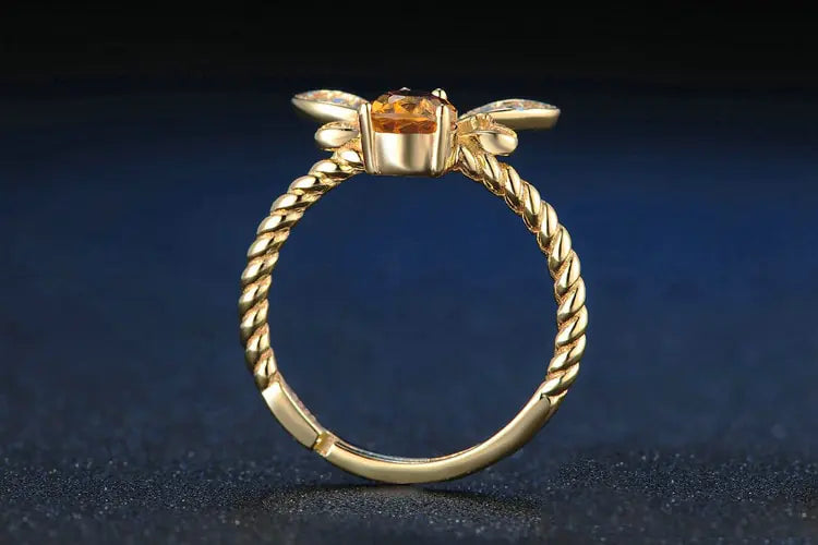 Citrine Bee Charm Ring in Sterling Silver