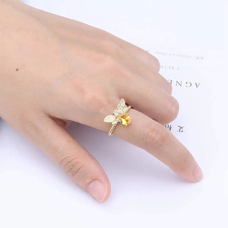 Citrine Bee Charm Ring in Sterling Silver