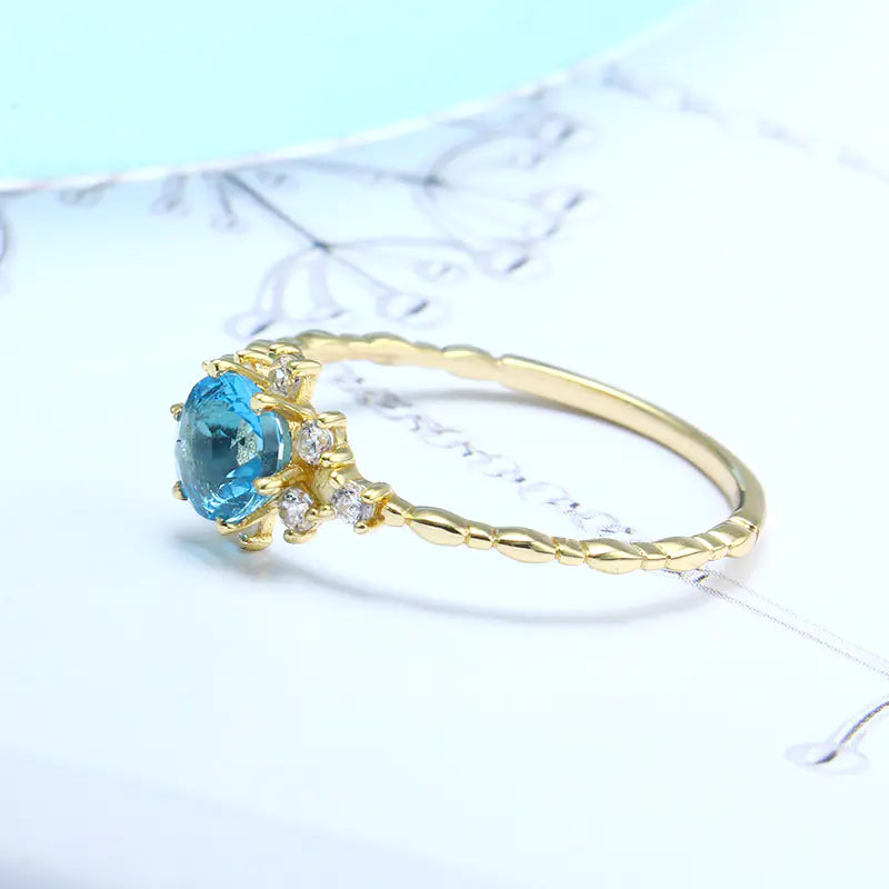 S925 Blue Topaz Zircon Elegance Ring