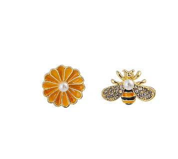 Springtime Bee & Daisy Silver Earrings