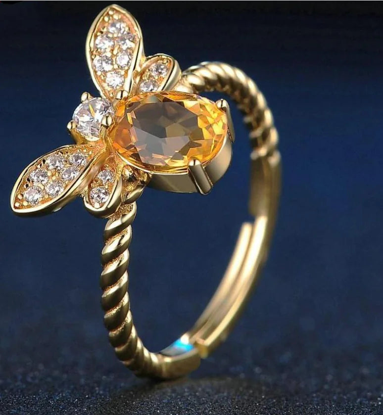 Citrine Bee Charm Ring in Sterling Silver