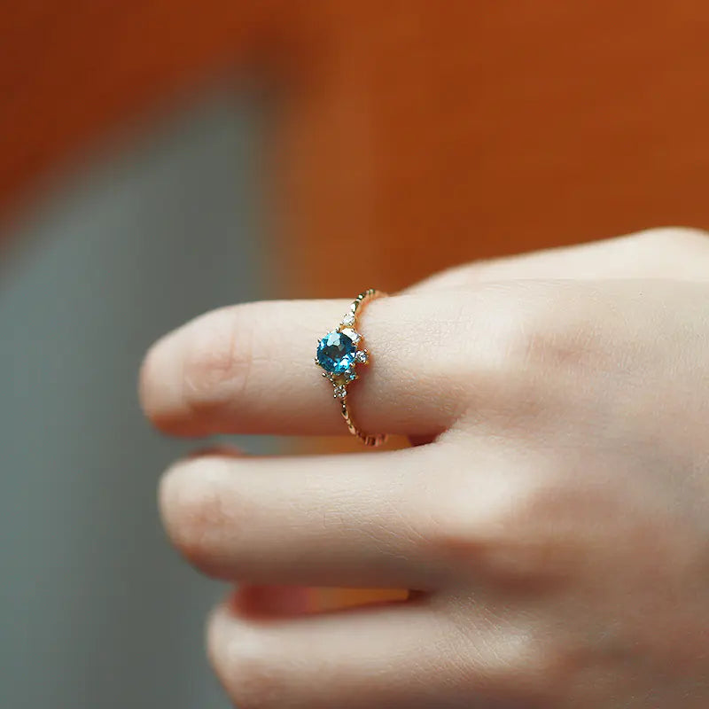 S925 Blue Topaz Zircon Elegance Ring