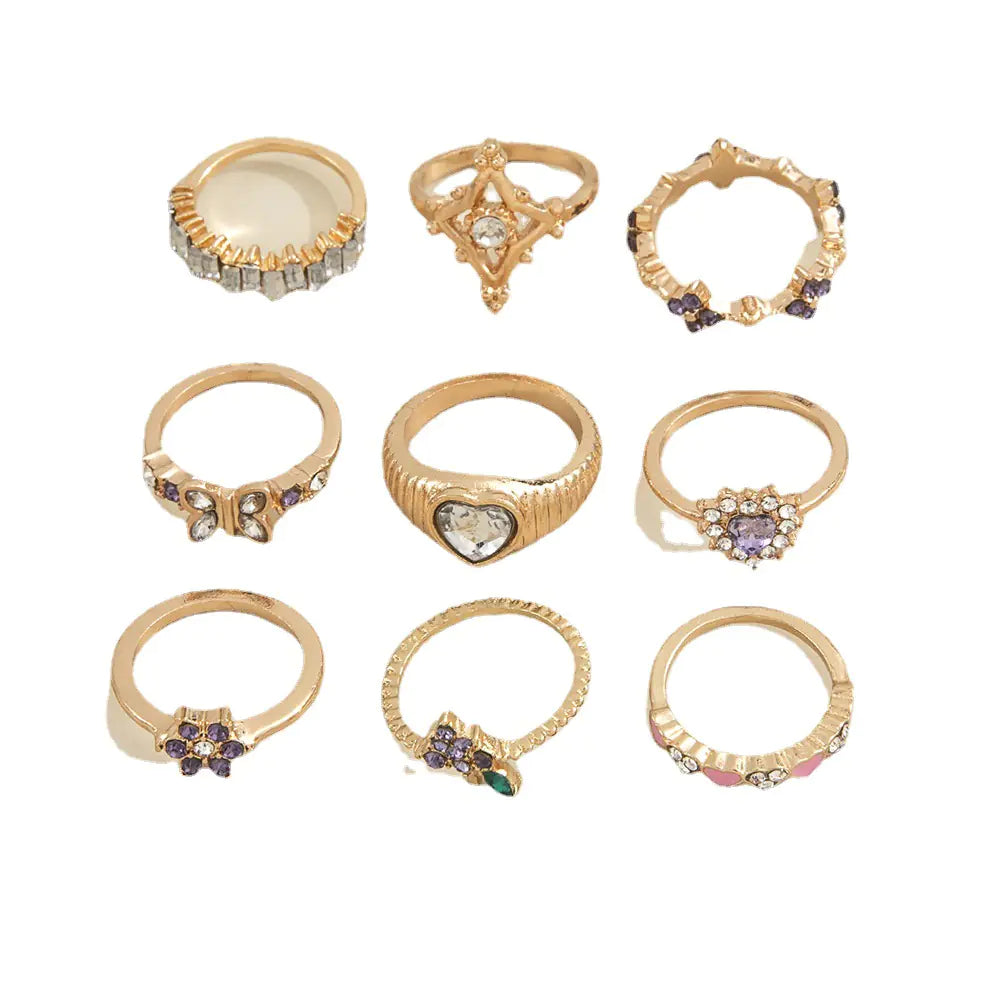 Violet Gemstone Floral Geometric Ring