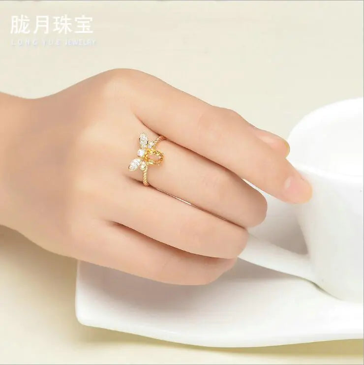Citrine Bee Charm Ring in Sterling Silver
