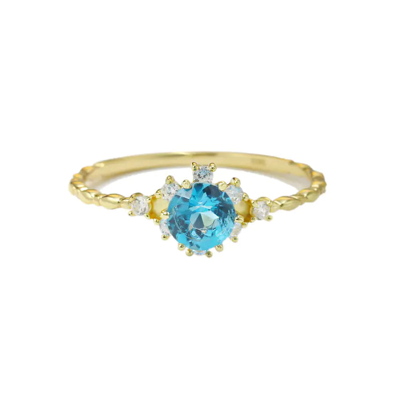 S925 Blue Topaz Zircon Elegance Ring