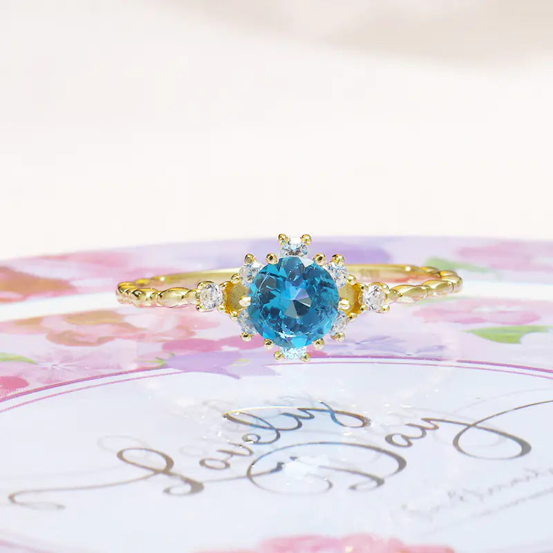 S925 Blue Topaz Zircon Elegance Ring