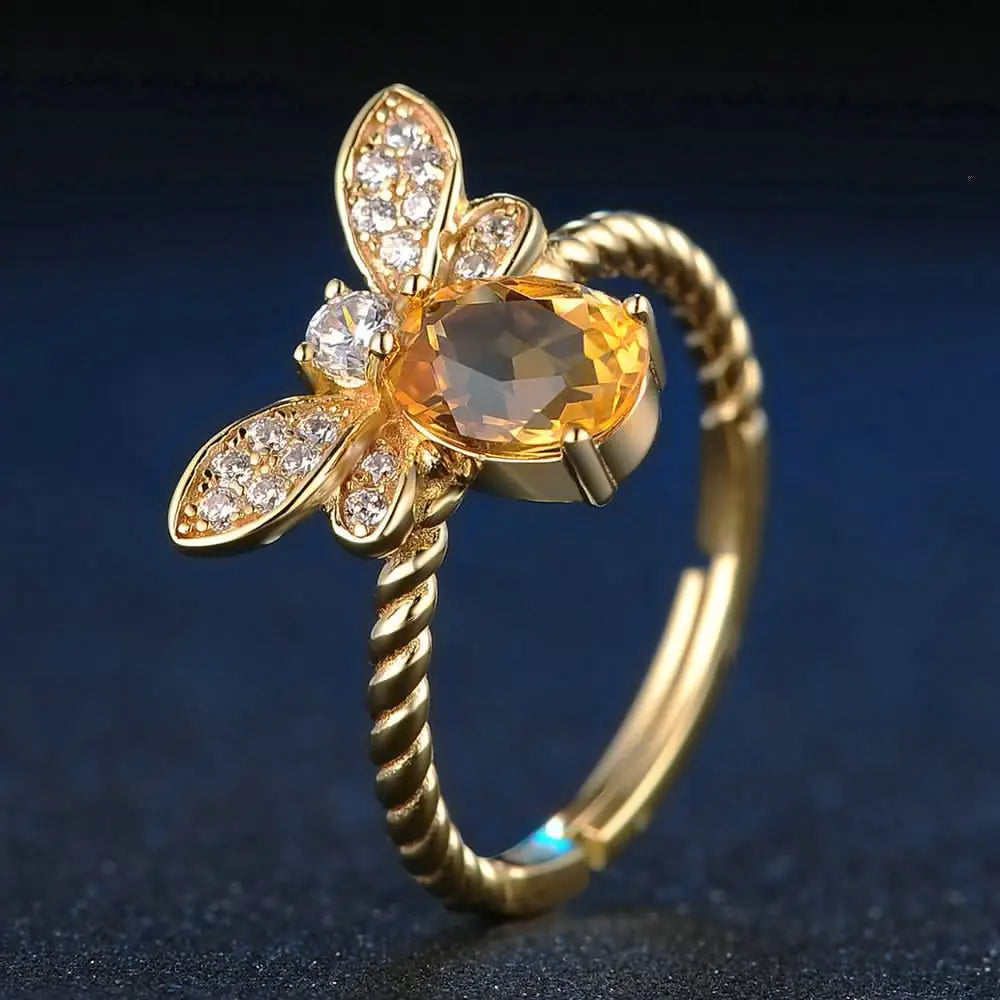 Citrine Bee Charm Ring in Sterling Silver