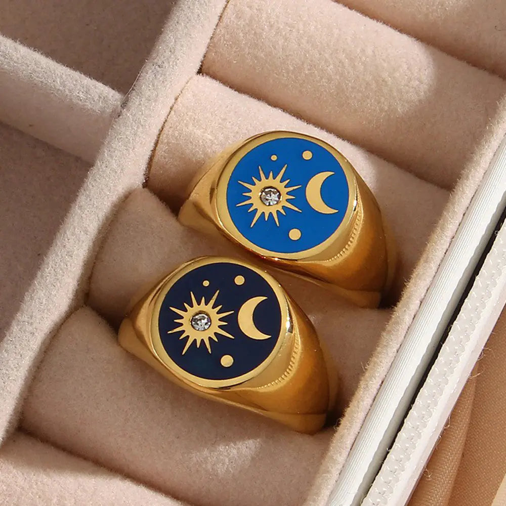 Celestial Diamond Moon Star Ring