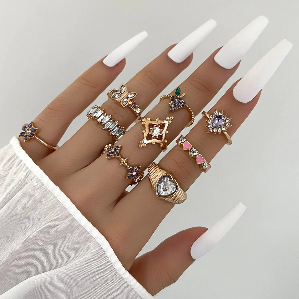 Violet Gemstone Floral Geometric Ring