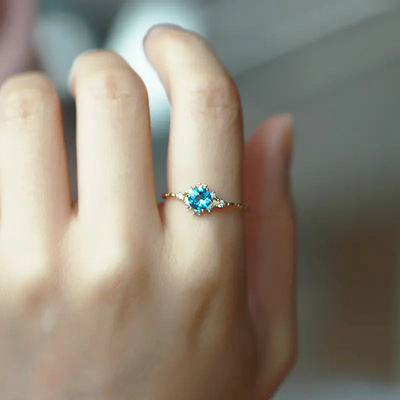 S925 Blue Topaz Zircon Elegance Ring